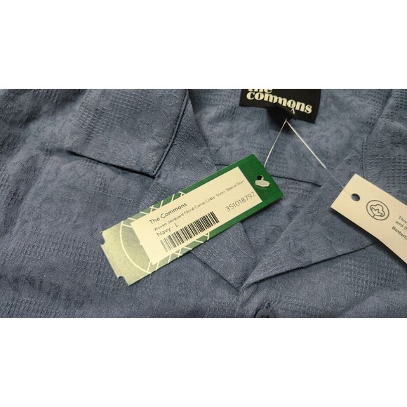 The Commons Men's Large Navy Jacquard Floral Camp Collar Short Sleeve Shirt NWT - Picture 7 of 10